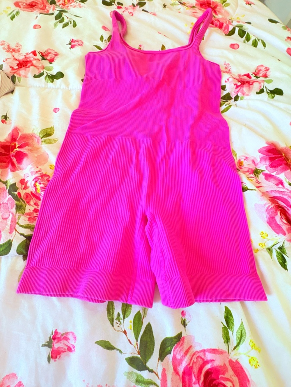 Hot Pink Ribbed Tank Romper - Picture 1 of 3